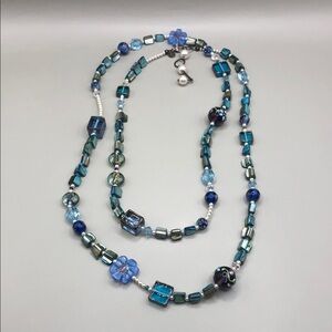 Emily ray shell and Venetian art glass bead style necklace extra long sterling.